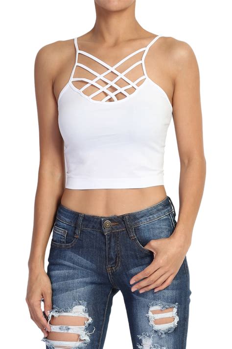 Themogan Juniors Sexy Caged Front Spaghetti Strap Cropped Tank Top