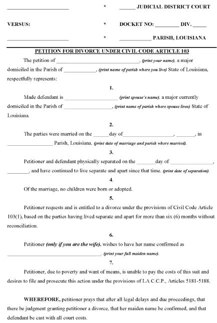 Free Louisiana Divorce Forms Printable Pdf And Word