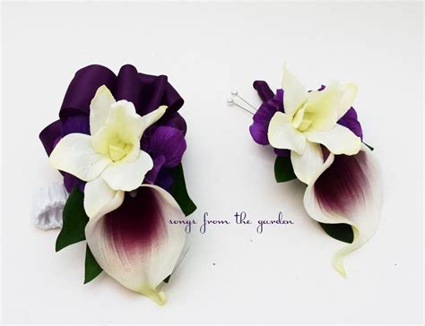 Real Touch Picasso Calla Lily White Orchid Boutonniere Corsage Wedding