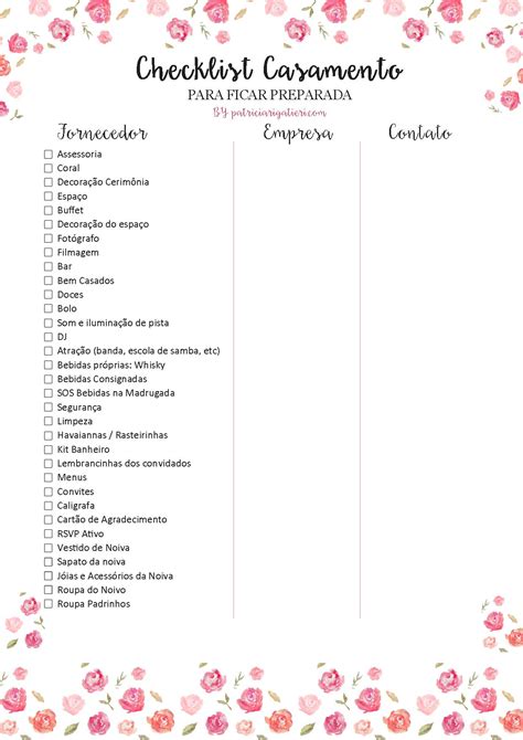 Lista De Bodas Para Imprimir