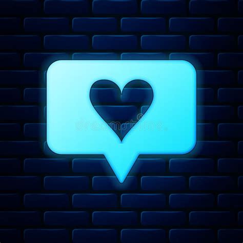 Glowing Neon Like And Heart Icon Isolated On Brick Wall Background