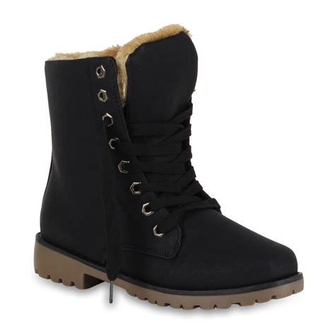 Damen Winter Stiefeletten Worker Boots Gefütterte Stiefel 70497 Gr 36 41 Ebay