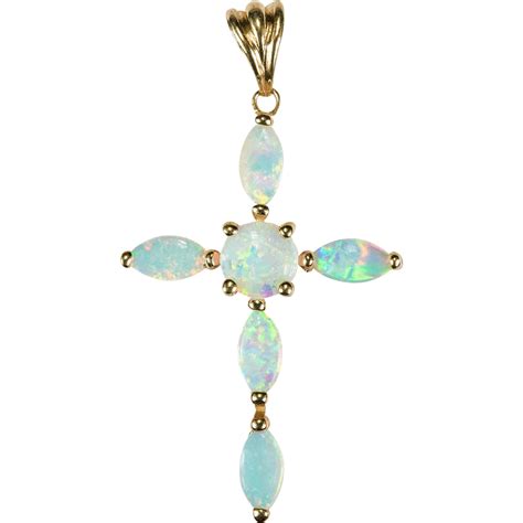 94ctw Natural Opal Cross Pendant 10k Gold Solid Opal Cross Pendant