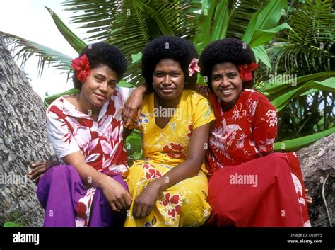 Fijians Fijian Women Fijian Women Young Women Red Hibiscus Flowers