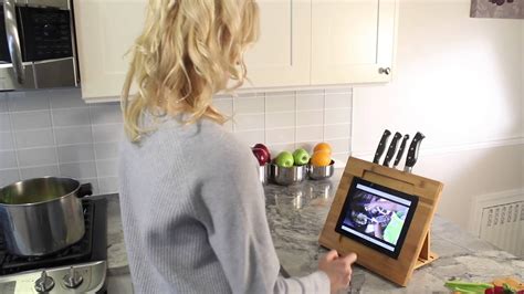 Bamboo Adjustable Kitchen Stand For Ipad With Knife