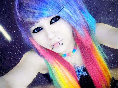 Cute Emo Scene Girl Model Rainbow Lips Cute Hair Emo Girl Color Piercing Hd Wallpaper