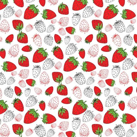 Premium Vector Seamless Vector Pattern With Cute Hand Drawn Strawberries
