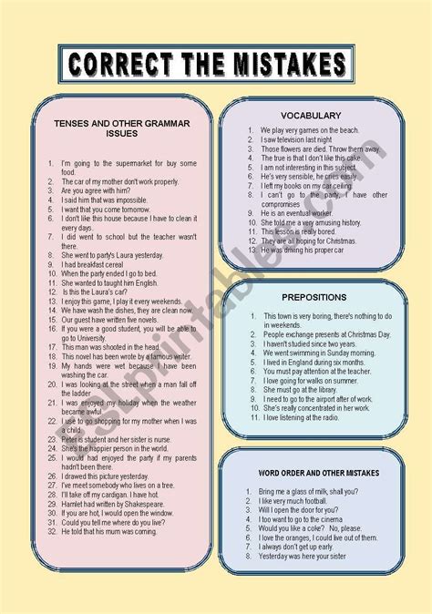 Correct The Mistakes 4 Esl Worksheet By Anaram