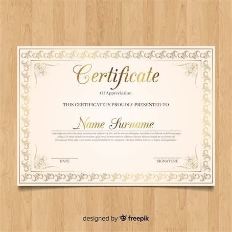 Plantilla De Diploma Con Elementos Dorados Vector Premium
