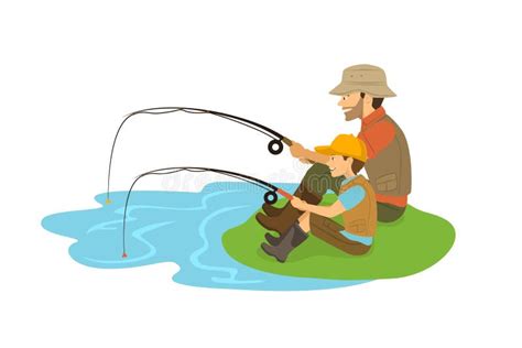 Father And Son Fishing Together Isolated Vector Illustration Silhouette