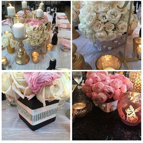 Four Different Pictures Of Flowers And Candles On A Table