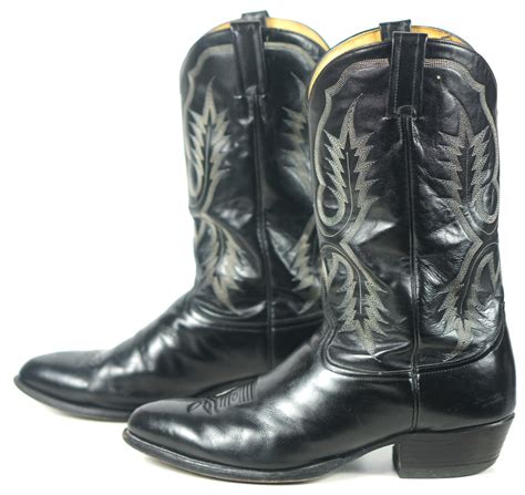 Tony Lama Cowboy Western Boots Black Leather Vintage Us Texas Made Men