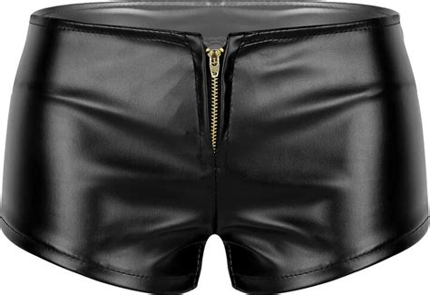 freebily womens sexy welook leather zipper booty shorts hot pants rave dance clubwear black