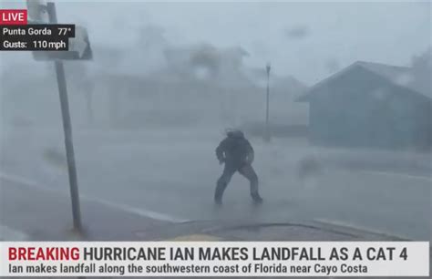 Weather Reporter Hit By Flying Tree Branch At Hurricane Ian Landfall