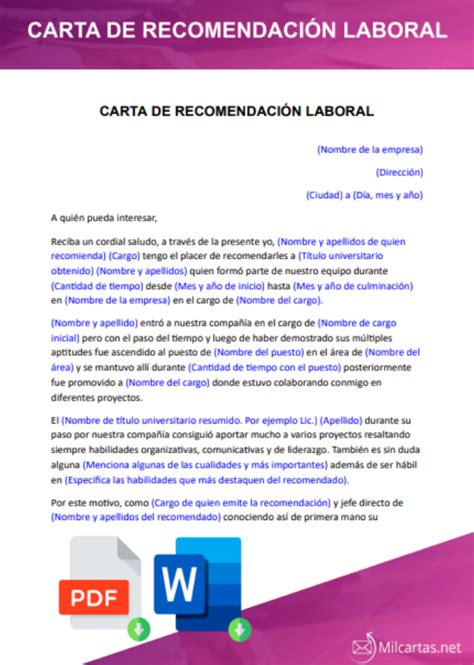 Carta De Recomendación Comercial Para Descargar Word Vrogue