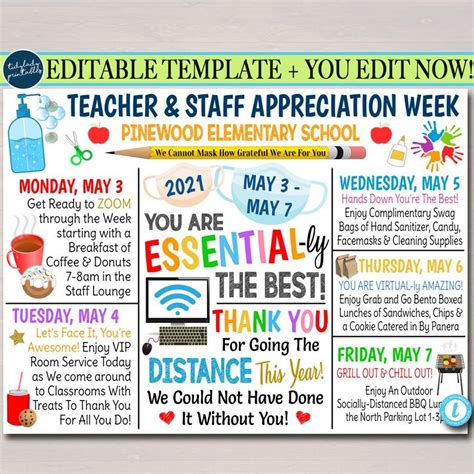 Editable Teacher Appreciation Week Itinerary Make This School So