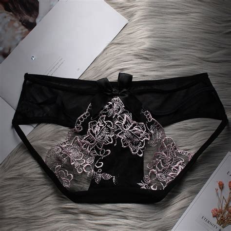 women soft sexy lace underpants perspective lace splice briefs panties lingerie mesh underwear