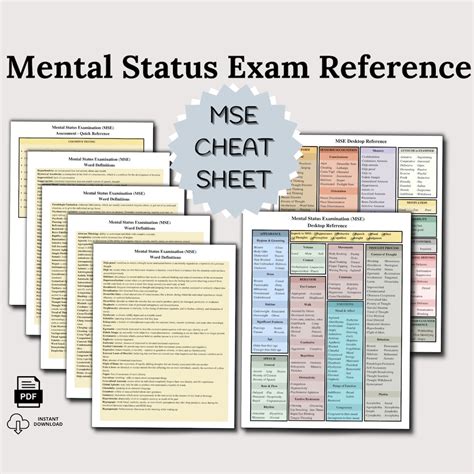 Mental Status Exam Cheat Sheet MSE Desktop Reference MSE Writing Guide MSE Checklist Therapy