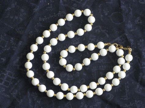 Vintage Monet White Bead Necklace 24 Inches Long Designer Etsy