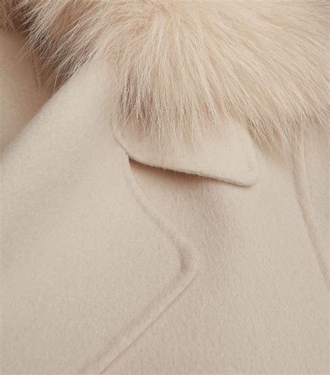 Womens Yves Salomon Beige Wool Cashmere Fur Trimmed Pea Coat Harrods Uk