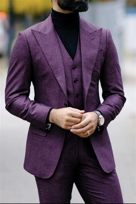 Men 3 Piece Suit Slim Fit Wedding Purple Suit Groom 3 Piece Wedding