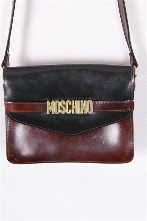 Moschino Vintage Handbag Leather Bag Brown Black Leather
