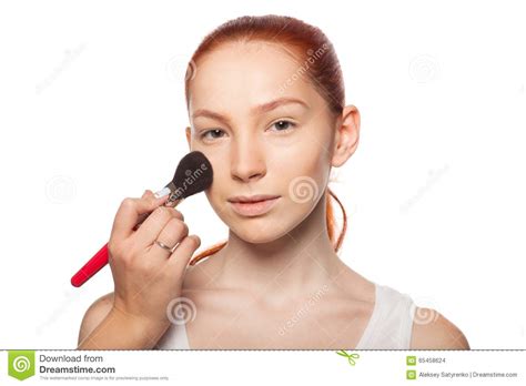 Professional Make Up Artist Doing Glamour With Red Stock Photo Image