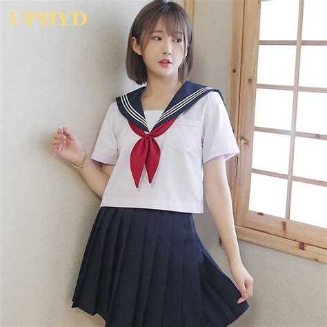 White 2 Lines Japanese Girl School Uniforms Middle High School Girls