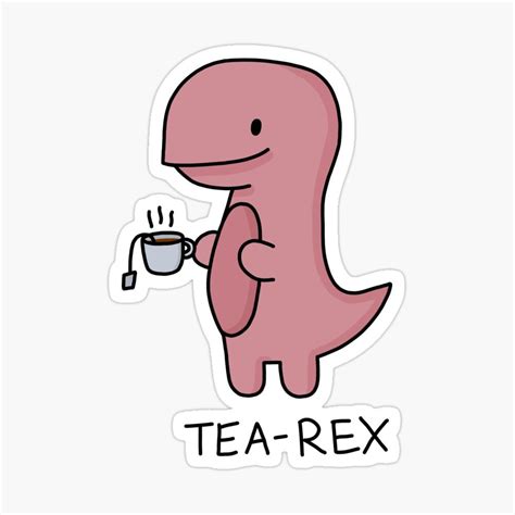 Tea Rex Illustration Sticker By Bloemsgallery Print Stickers Cute
