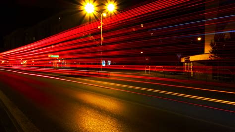 3840x2564 Asphalt Buildings City Highway Light Streaks Long