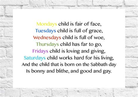 Mondays Child Is Fair Of Face Nursery Rhyme Inspiring Poem A4