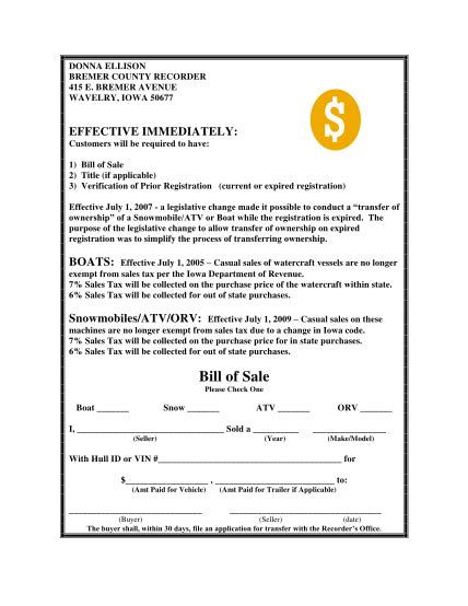 36 Atv Bill Of Sale Template Free To Edit Download And Print Cocodoc
