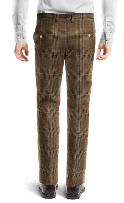 Brown Checkered Tweed Pleated Trousers For Men