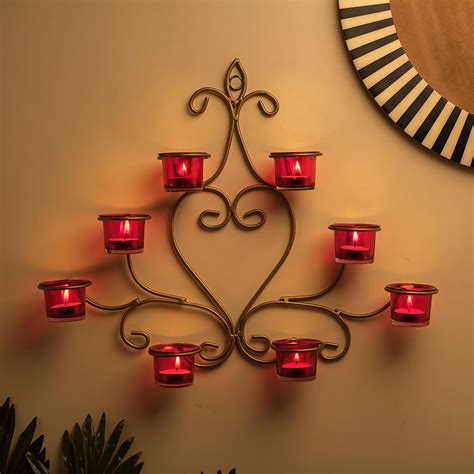 Buy 8 Votive Chic Golden Iron Wall Sconce Candle Holder Red Candle