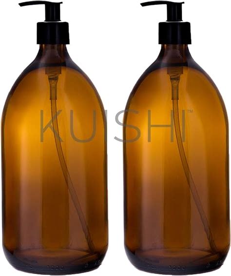 Kuishi Amber Brown Glass Pump Bottle Dispenser 1000ml [pack Of 2] Refillable Amber Glass Soap
