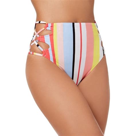 bar iii women s stripe printed lace up strappy high waist bikini bottoms xs on sale