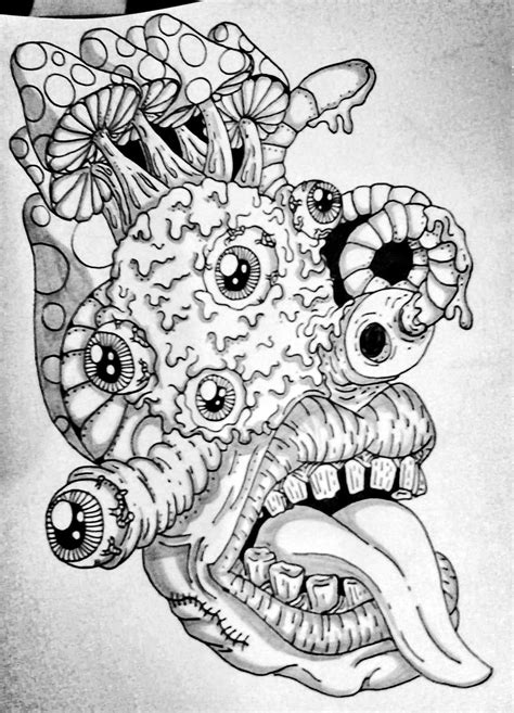Psychedelic Tattoo Skull Coloring Pages Dark Art Illustrations Skulls Drawing