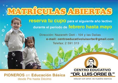 El jardín infantil mi pequeño mundo cuenta con 45 años de trayectoria y experiencia en el ámbito de la educación preescolar en la ciudad de buga. Centro Educativo Dr. Luis Orbe B.: MATRICULAS ABIERTAS AÑO ...