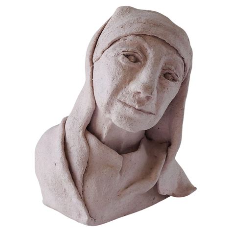 Vintage Pink Clay Bust Of Woman In Headdress Sculpture For Sale At Stdibs