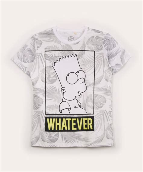 Camiseta Juvenil Manga Curta Bart Simpson Off White Canda
