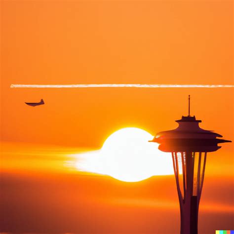 Photo Of Seattle Space Needle With Sun Behind It At Dall·e 2