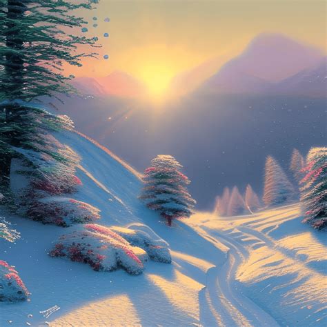 Winter Morning Sunrise Over Snowy Mountains · Creative Fabrica