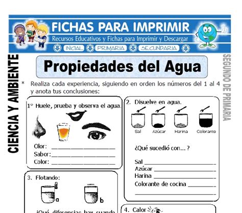 Además de las fichas para imprimir, también encontramos actividades en otros formatos: Propiedades del Agua para Segundo de Primaria - Fichas ...