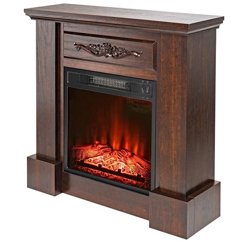 Akdy Fp0089 32 Electric Fireplace Insert Brown Wooden Mantel Firebox