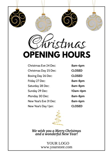 Christmas Opening Hours Times Poster Business Template Postermywall