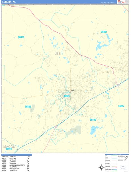 Auburn Alabama Wall Map Basic Style By Marketmaps Mapsales