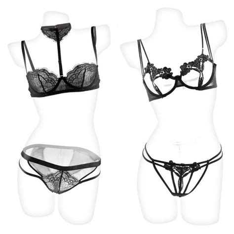 Sexy Lace Bra Set Women Push Up Bra With Hollow Out Thongs Underwear Set Ladies Temptation