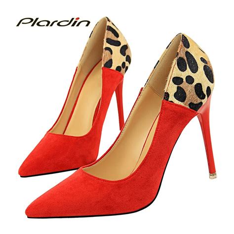Plardin New Woman Shoes With Shallow Mouth Pointed Sexy Thin Suede Color Matching Leopard Women