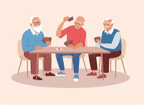 Elderly Men Have Fun Playing Card Board Games People Of Retirement Age