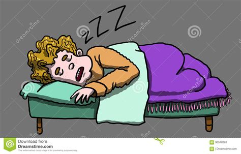 Man Resting And Sleeping Peacefully In His Bed Illustration Stock